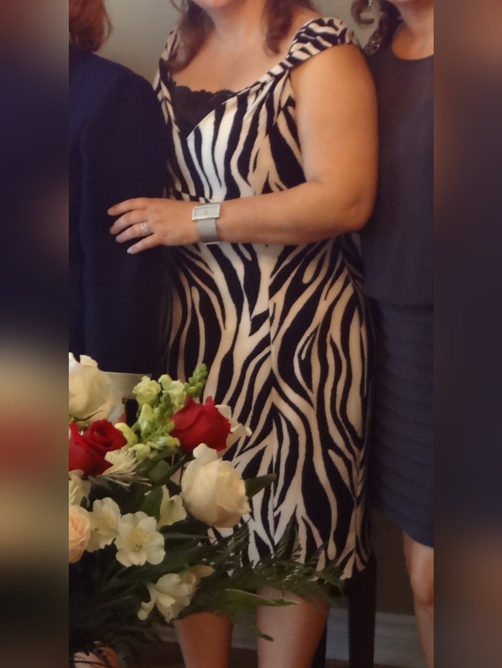 Calvin Klein Black and White Zebra Patterned Dress